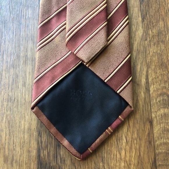 Hugo Boss Maroon Cream Striped Tie - Picture 7 of 8